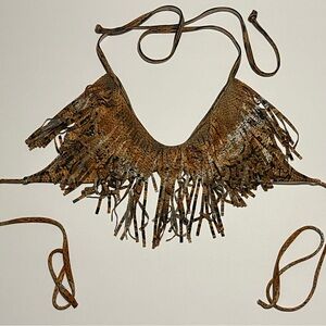 L*Space Fringe Bikini Top Multicolor Snake Print Swimwear Lydia XS